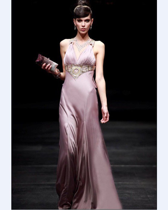 V-Neck Floor-length Silk Imitation Evening Dress