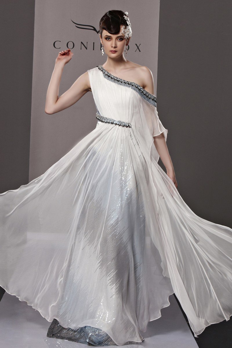 Slim Beading Sloping Floor Length Tencel Charmeuse Evening Dress