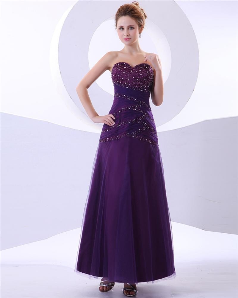 Sweetheart Tulle Ruffle Beaded Applique Floor Length Evening Dresses