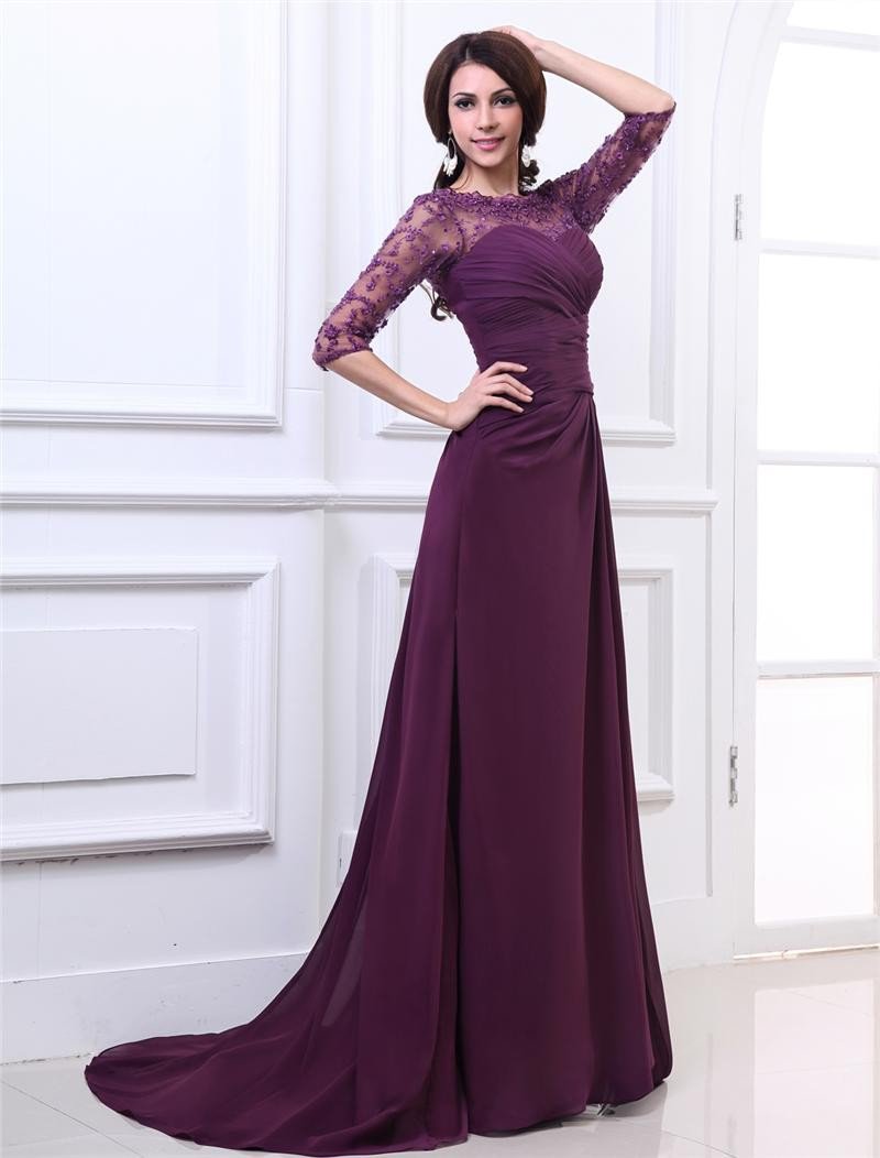 Chiffon Sweetheart Pleated Floor Length Evening Dresses