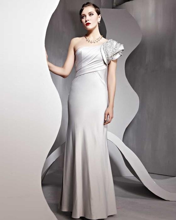 Sexy Imitated Silk One Shoulder Ankle Length Evening Dresses