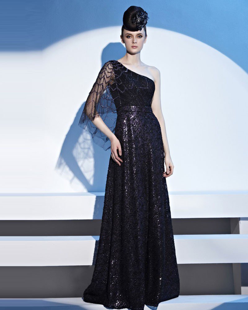 Charming Sloping Floor Length Beading Lace Women Evening Dress