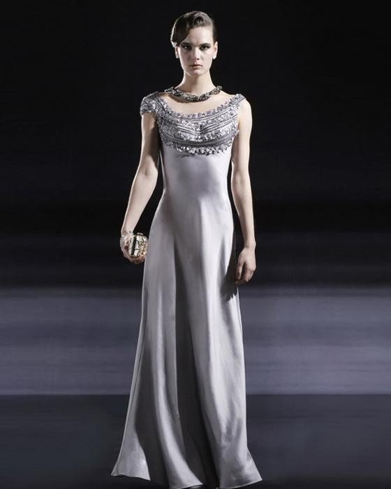Charmeuse Elastic Beading Round Neck Floor Length Evening Dresses