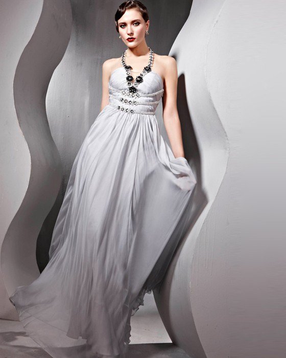 Strapless Beading Silk Charmeuse Tulle Hand Flower Floor Length Evening Dresses