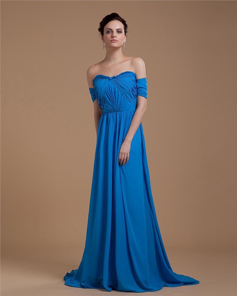 Empire Sweetheart Chapel Train Chiffon Ruffles Women's Evening Dresses