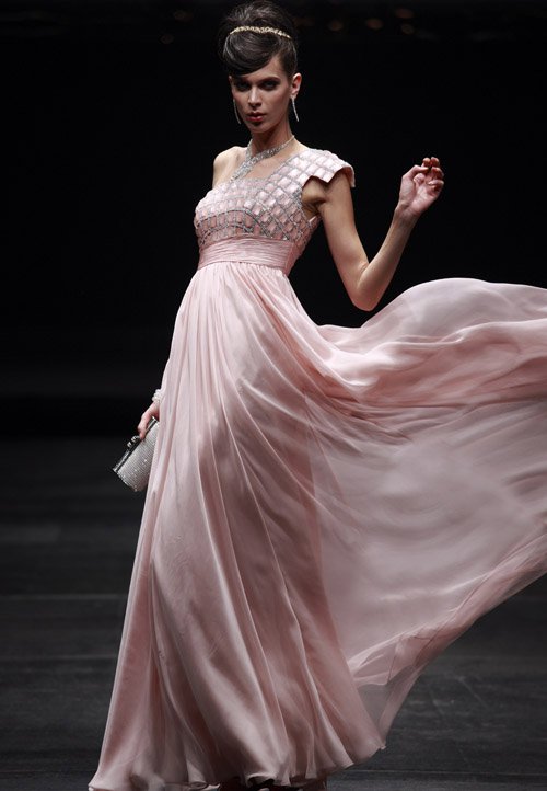 Empire One Shoulder Sleeveless Floor Length Bead Chiffon Evening Dresses