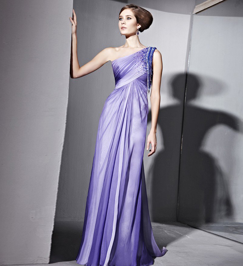 Floor Length Single Shoulder Sleeveless Satin Terylene Evening Dresses