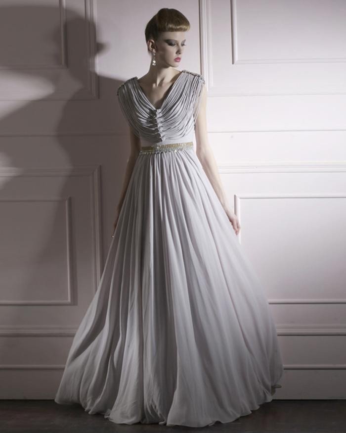 Cloth Charmeuse V-neck Neckline Bead Floor Length Evening Dress