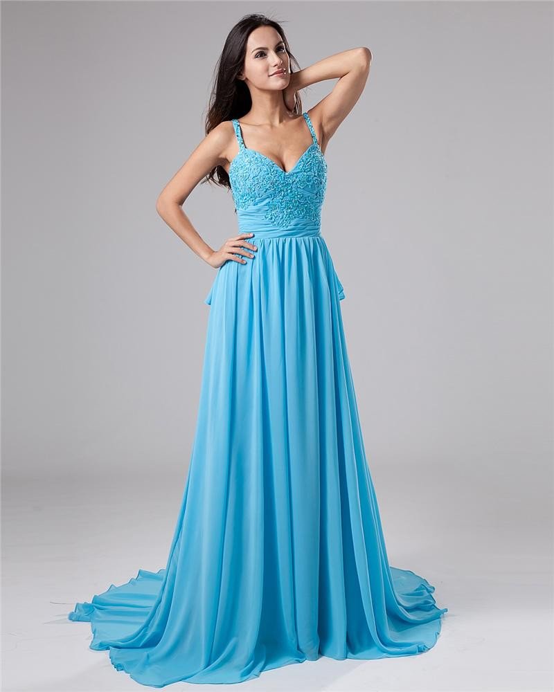 V-Neck A-Line Chiffon Empire Waist Designer Evening Dress NSB-023