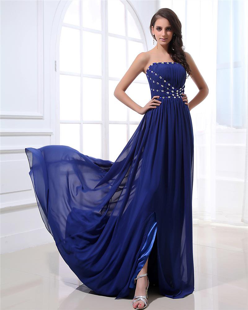 Stylish Strapless Floor Length Chiffon Evening Dresses