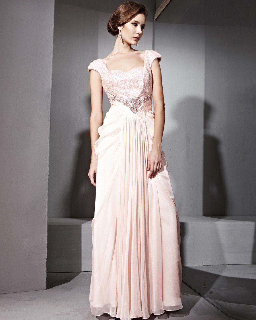 Floor Length Paillette Beads Tencel Satin Sweatheart Sleeveless Evening Dresses
