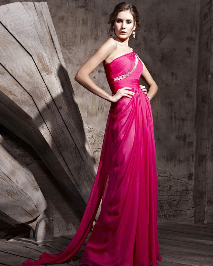 Sloping Shoulder Tencel Satin Floor Length Handmade Bead Evening Dresses