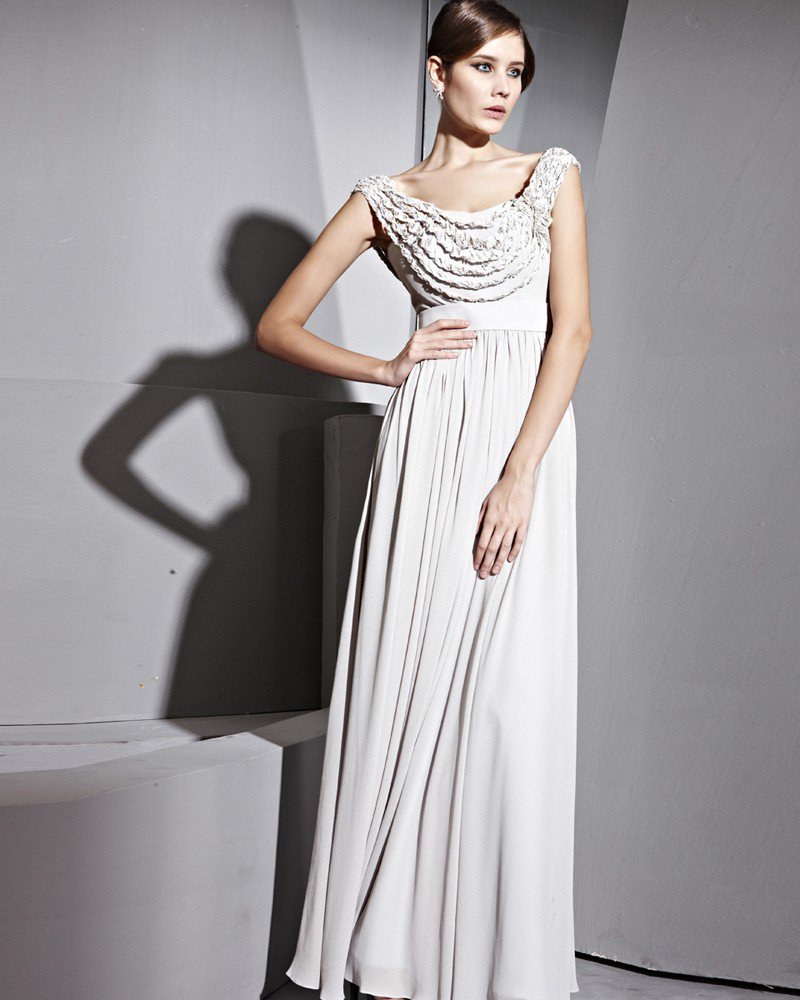 Floor Length Scoop Zipper Composite Silk Evening Dresses