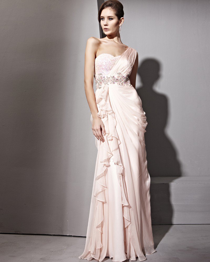 Single Shoulder Floor Length Tencel Zipper Evening Dresses