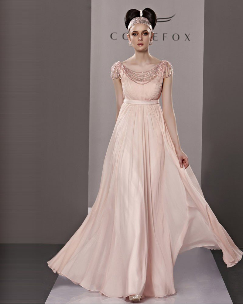 Elegant Bateau Floor Length Beading Ruffles Tencel Charmeuse Evening Dress