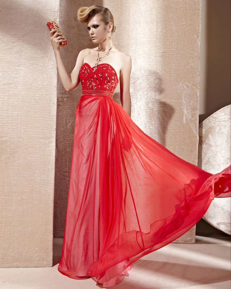 Sweetheart Neck Beading Sleeveless Backless Floor Length Charmeuse Woman Evening Dress