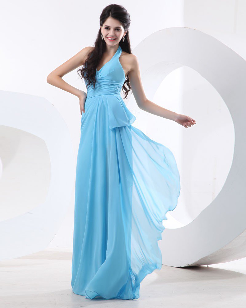 Stylish Halter Chiffon Floor Length Cheap Evening Dresses
