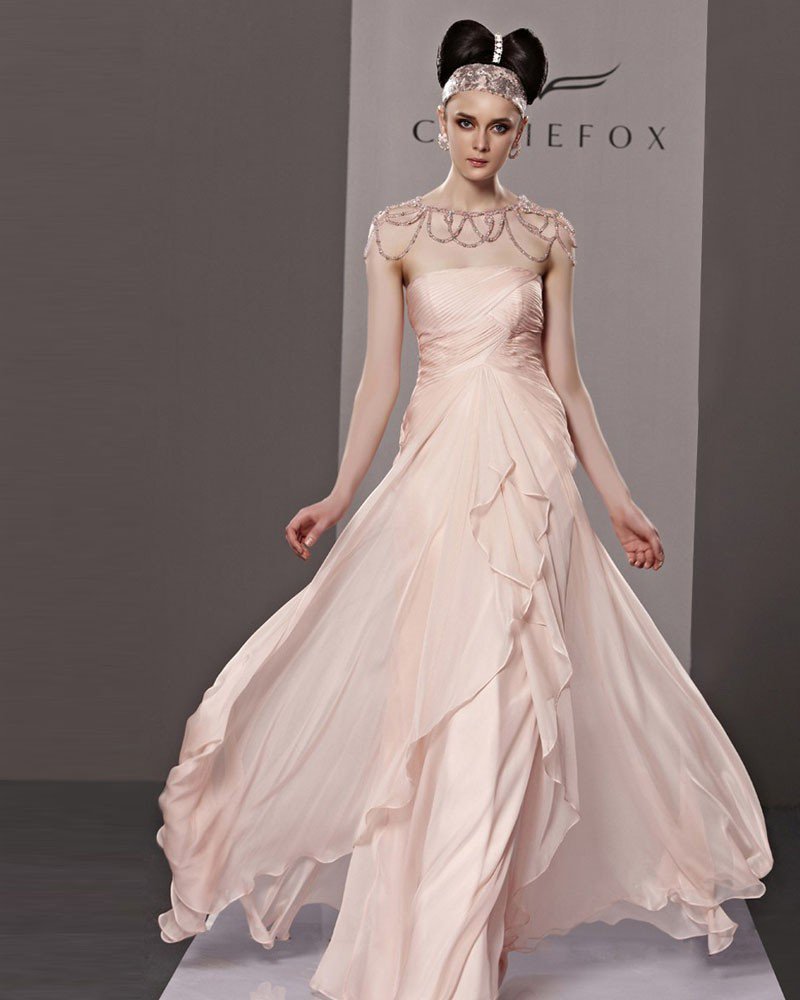 Fashion Strapless Floor Length Beading Chiffon Charmeuse Evening Dress