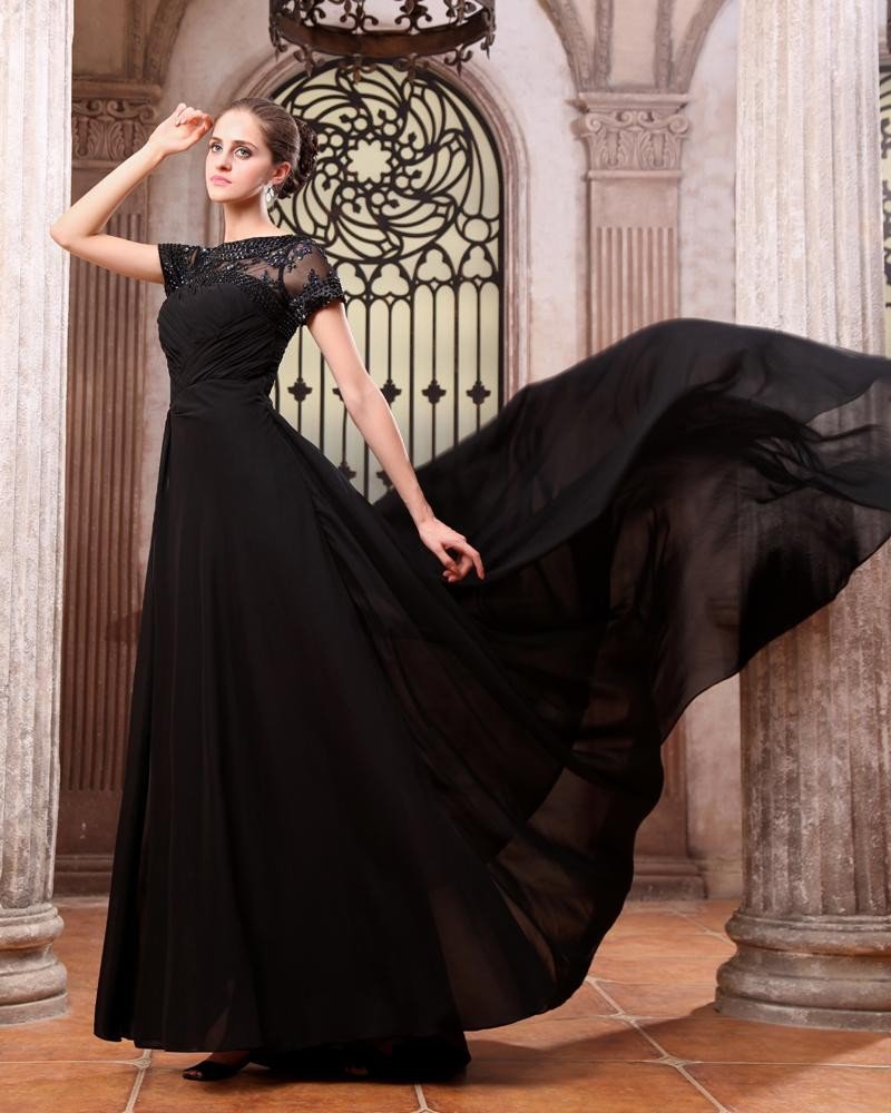 Jewel Ruffle Chiffon Floor Length Evening Dresses
