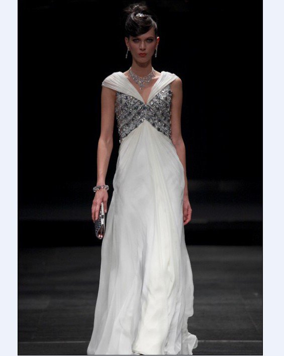 Empire V Neck Sleeveless Floor Length Bead Satin Chiffon Cocktail Dresses