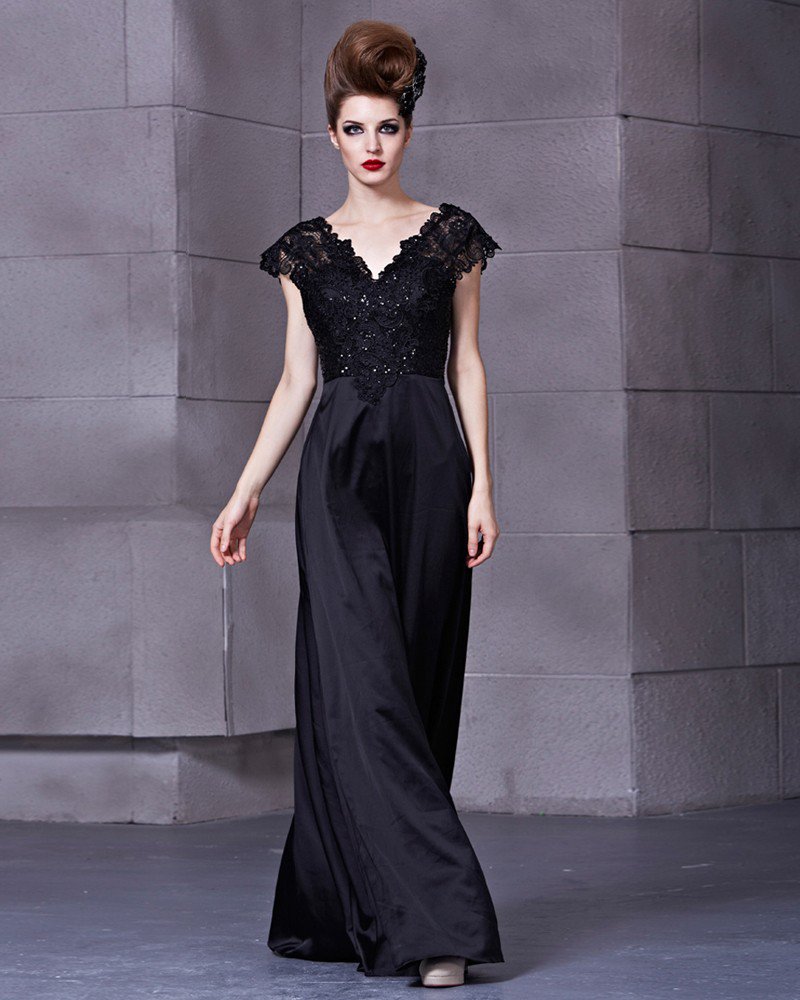 Elastic Silk Like Satin Charmeuse Satin Lace Sequins V Neck Sleeveless Backless Floor Length Pleated