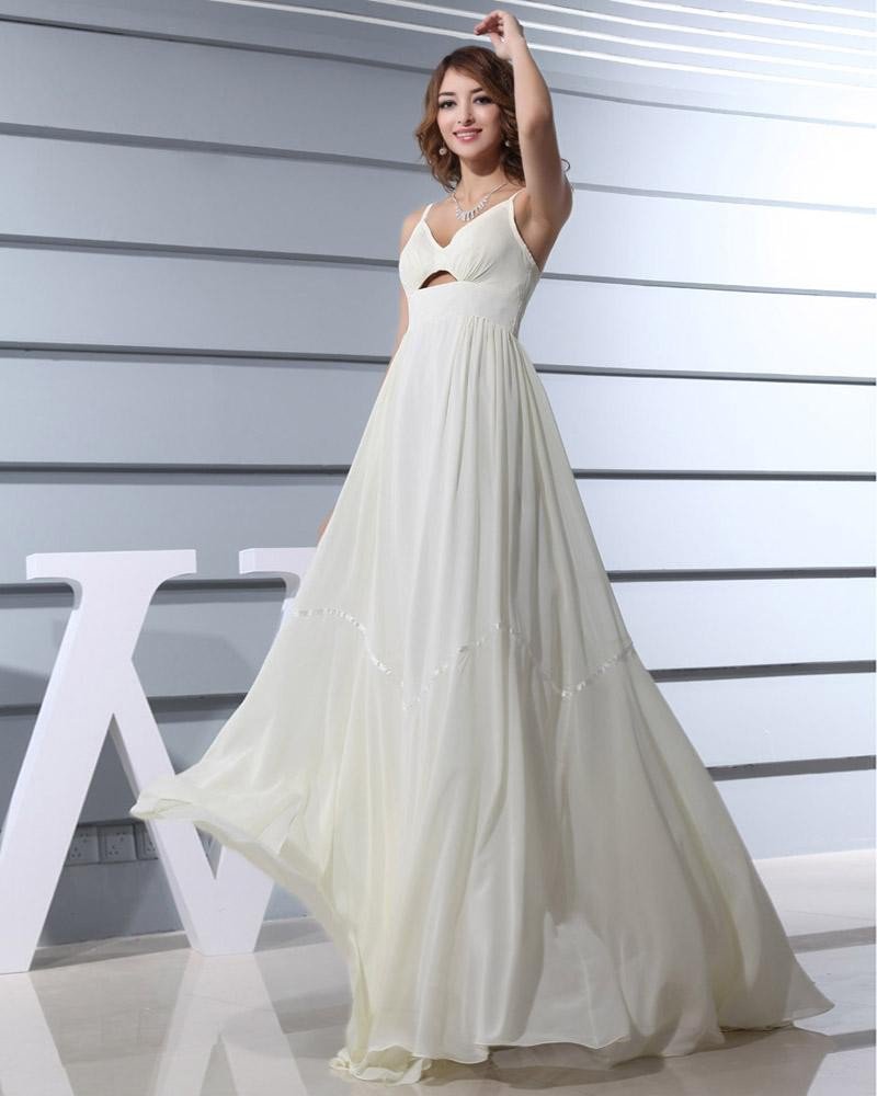 Spaghetti Straps Sleeveless Floor Length Pleated Chiffon Woman Celebrity Dresses
