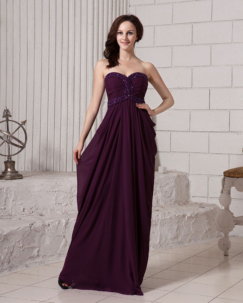 Ruffle Beading Sweetheart Neckline Backless Chiffon Women Evening Dress