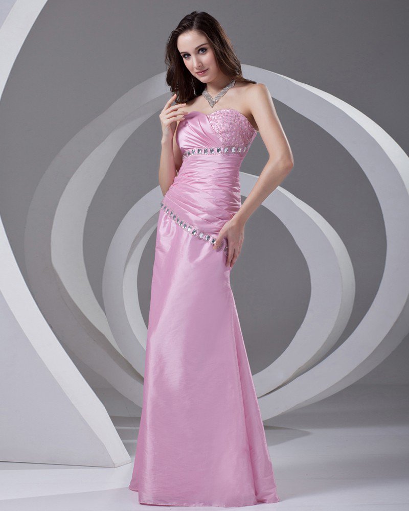Sweetheart Pleated Beading Floor Length Taffeta Woman Evening Dress
