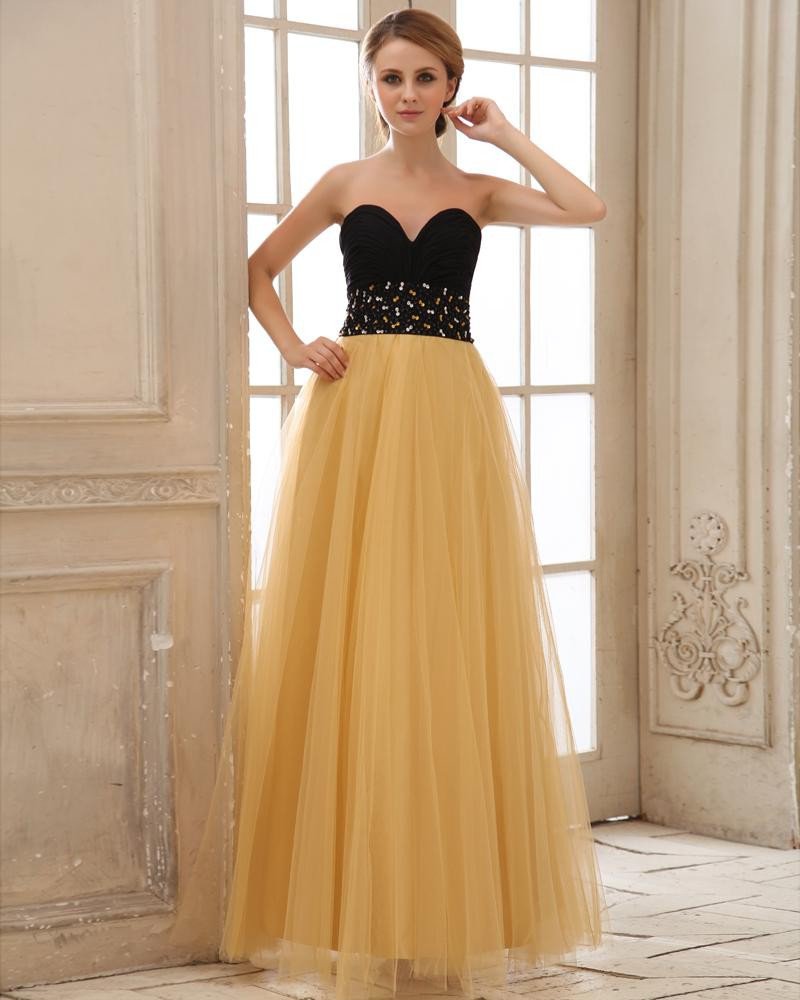 Tulle Beading Pleated Sweetheart Floor Length Evening Dresses