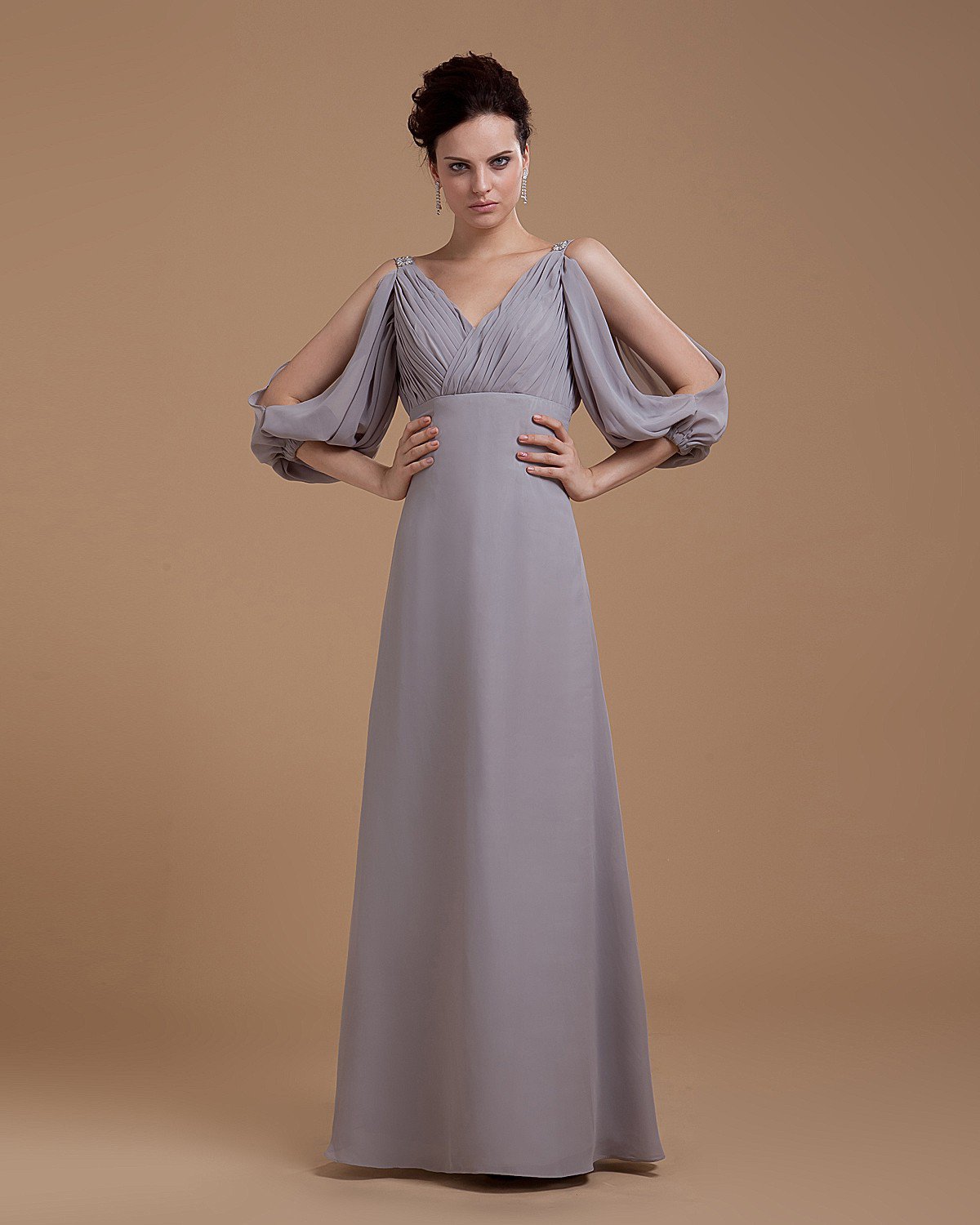 Sheath V-Neck Floor Length Chiffon Women's Prom Dress