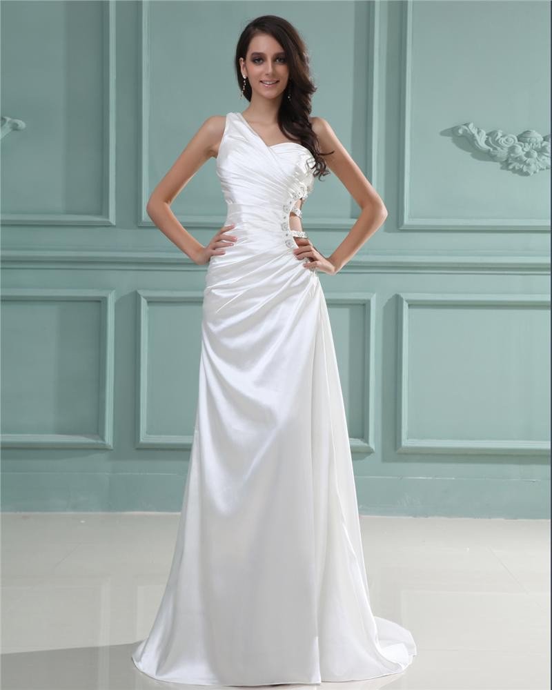 Charmeuse Beading One Shoulder Floor Length Evening Dress