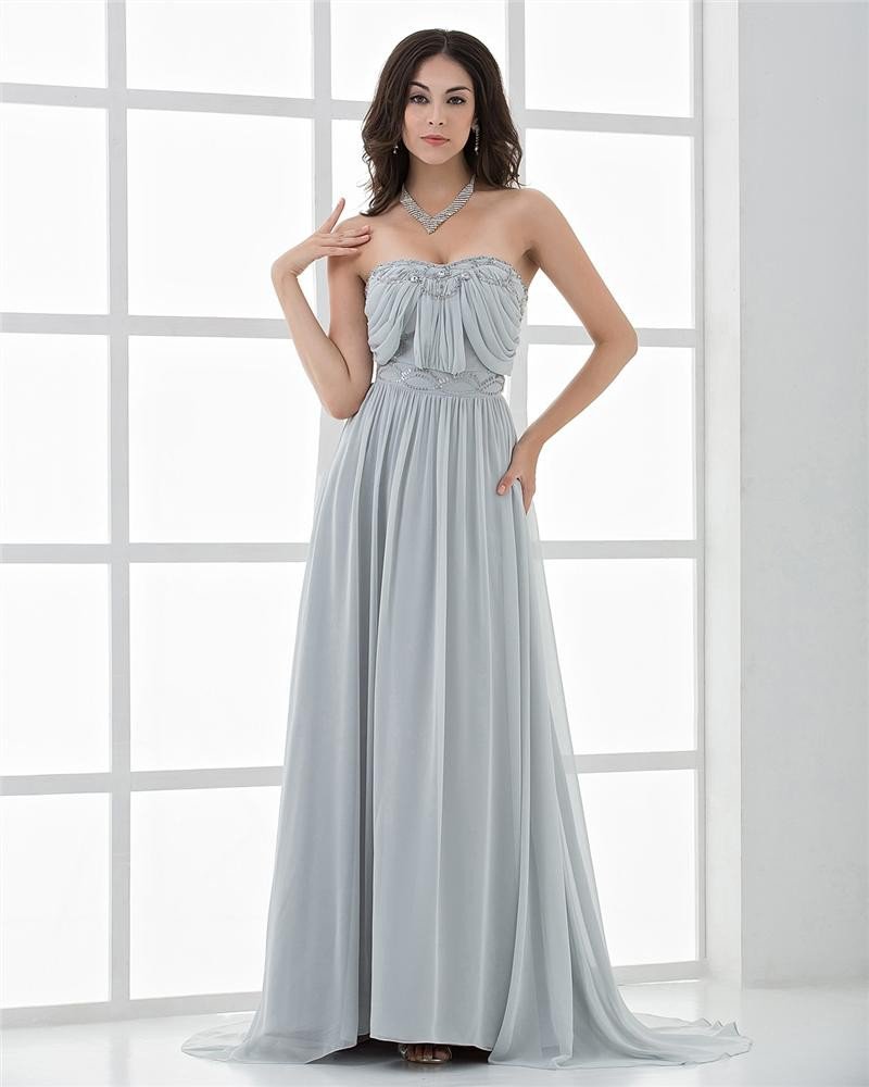 Elegant Sweetheart Floor Length Beading Pleated Chiffon Celebrity Dresses