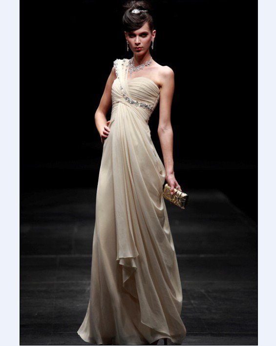 One Shoulder Floor-length Composite Filament Evening Dress