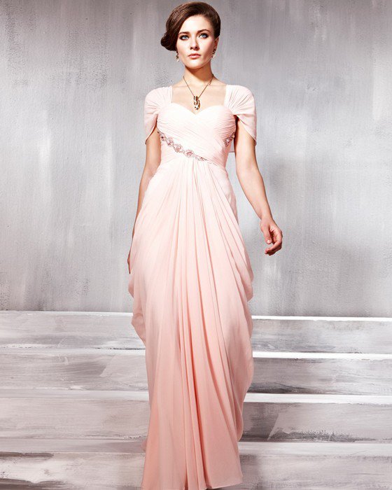 Tencel Charmeuse Beading Pleated Layered Sweetheart Floor Length Evening Dresses