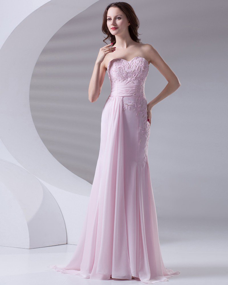 Sweetheart Floor Length Beading Pleated Chiffon Woman Evening Dress