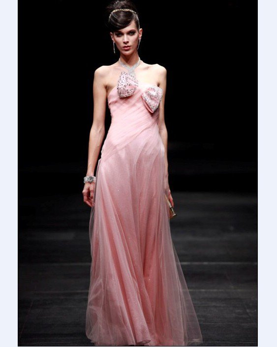 Bowknot Beading Strapless A-line Floor Length Women's Evening Dresses