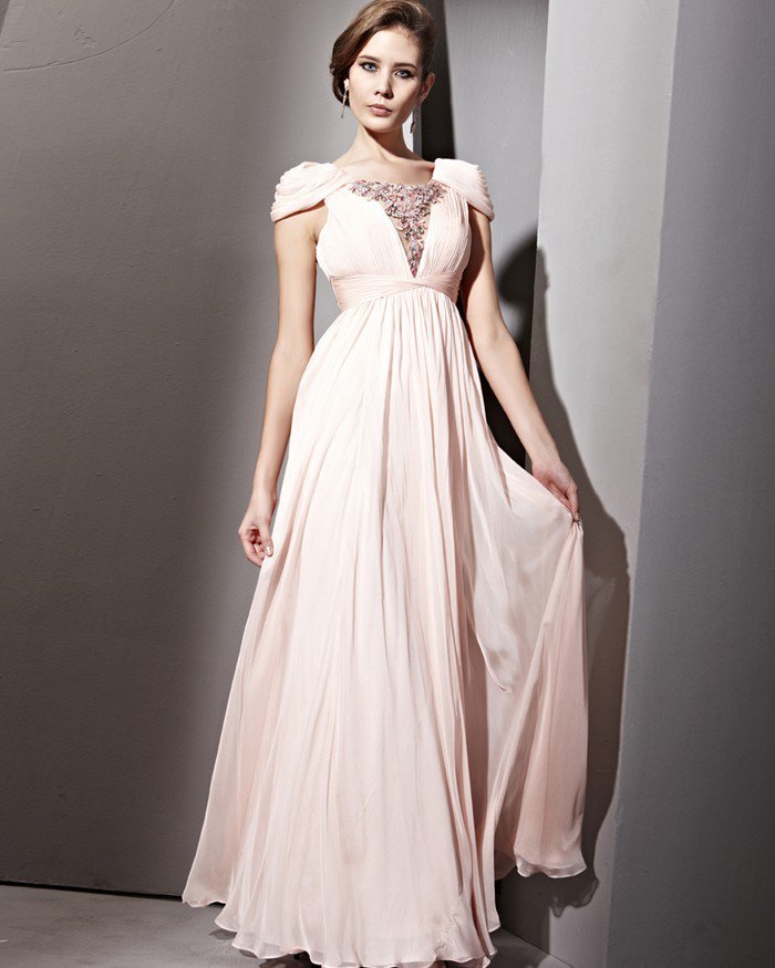 Tencel Satin Tulle Bead Handmade Puff Sleeve Floor Length Evening Dresses