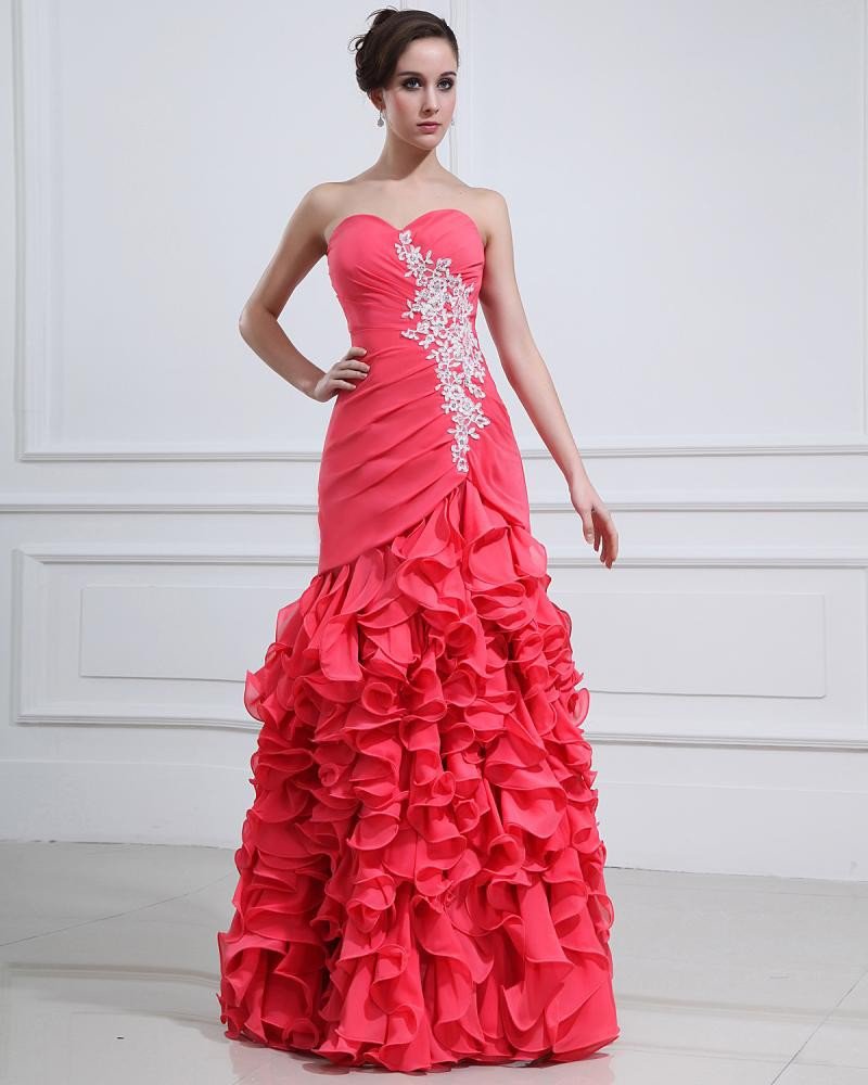 Chiffon Ruffle Floor Length Sweetheart pless Evening Dresses