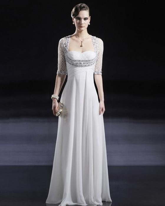 Unique Cloth Chiffon Beaded Sweetheart Floor Length Evening Dress