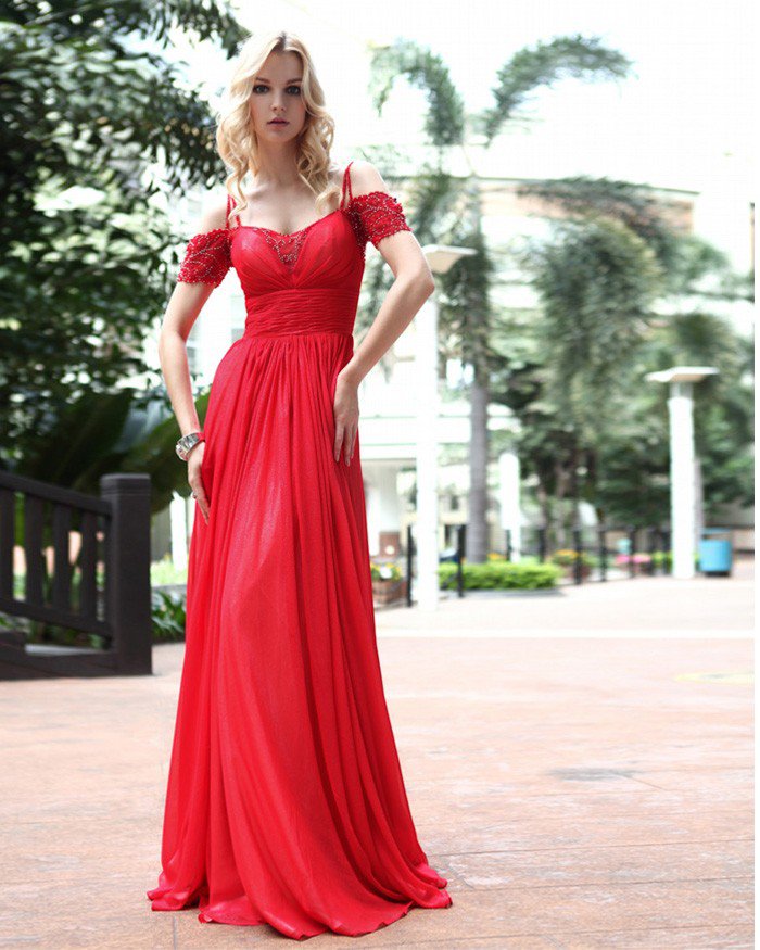 Silk Sweetheart Drape Bead Floor Length Evening Dress