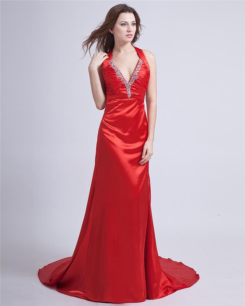 Taffeta V-Neck Floor Length Prom Dress
