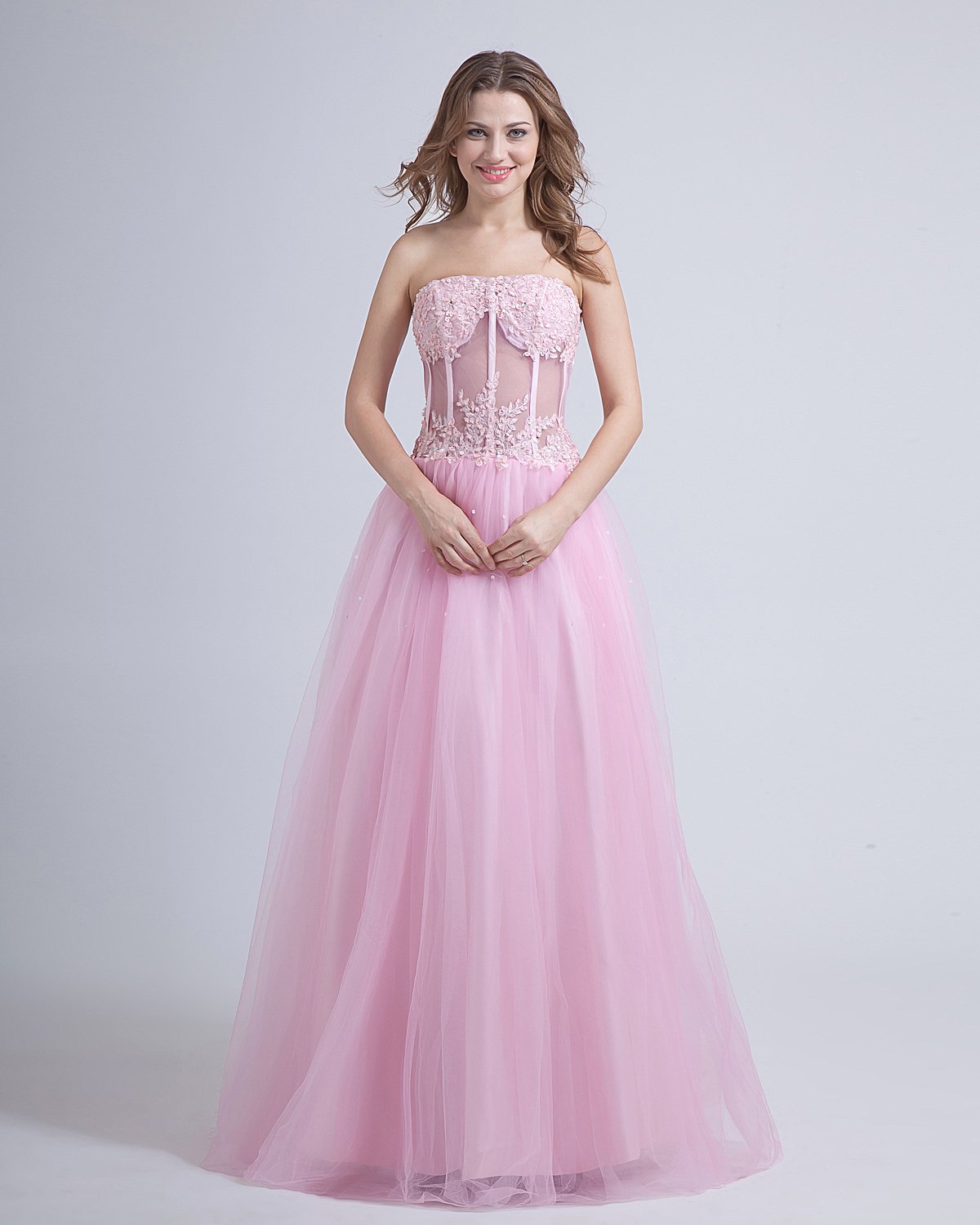 Tulle Satin Strapless Ankle Length Prom Dresses