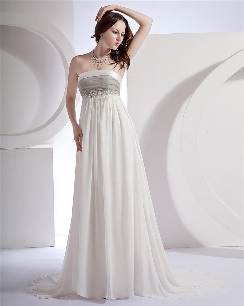 Empire Strapless Watteau Train Chiffon Satin Paris Hilton Celebrity Dress