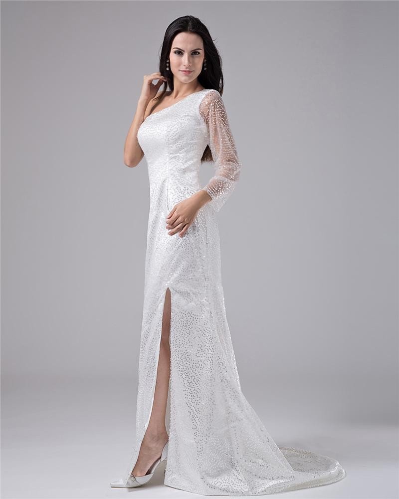 One Shoulder Chiffon Floor Length Evening Dress