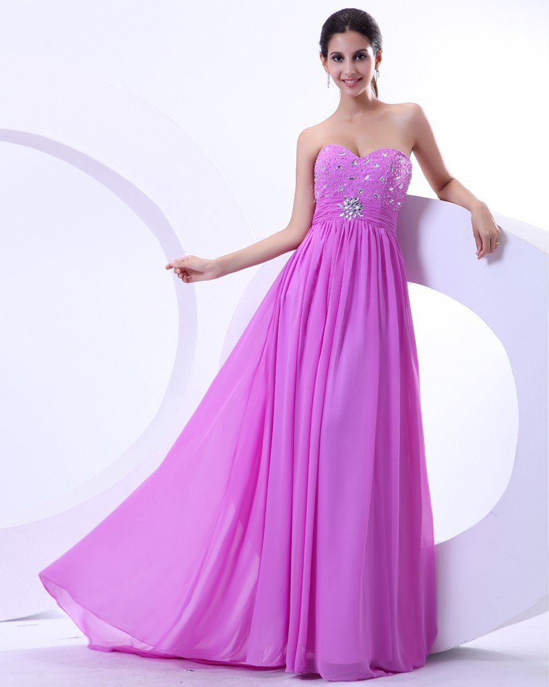 Chiffon Bead Sweetheart Floor Length Evening Dresses