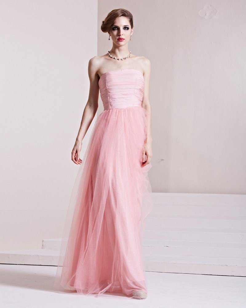 Elastic Silk Like Satin Charmeuse Gauze Ruffle Strapless Sleeveless Backless Floor Length Pleated Ev