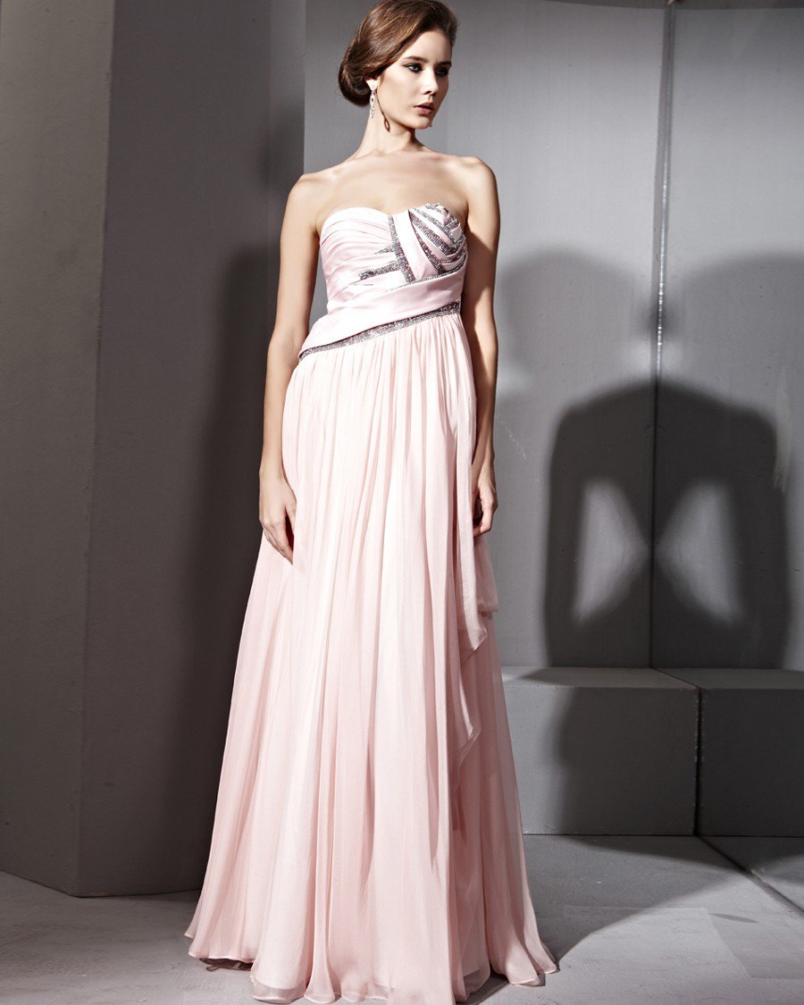 Empire Waist Rhinestone Tencel Satin Honed Floor Length Evening Dresses