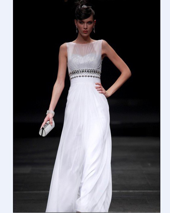 Empire Off-The-Shoulder Floor Length Sleeveless Bead Chiffon Satin evening Dresses