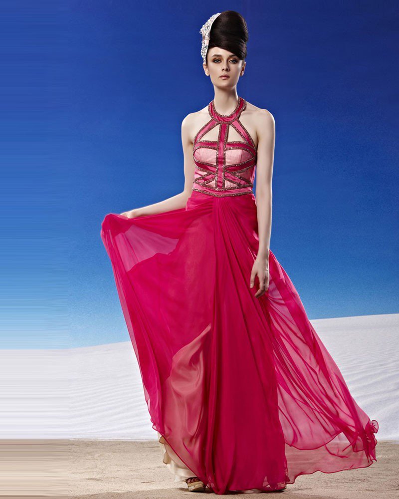 Fashion Halter Floor Length Beading Tencel Evening Dress