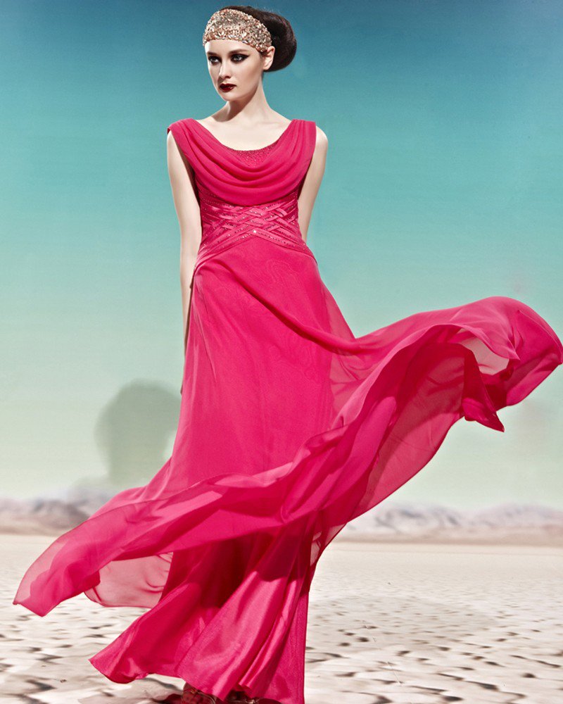Sleeveless Scoop Tencel Floor Length Beading Woman Evening Dress